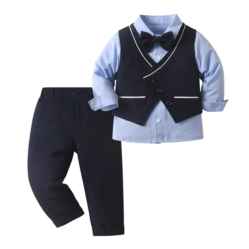 

New Kids Boys 3PCS Formal Suit Set Solid Color Vest Shirt Pants Baby 1st Birthday Wedding Party Gentleman Outfit Pageboy Clothes