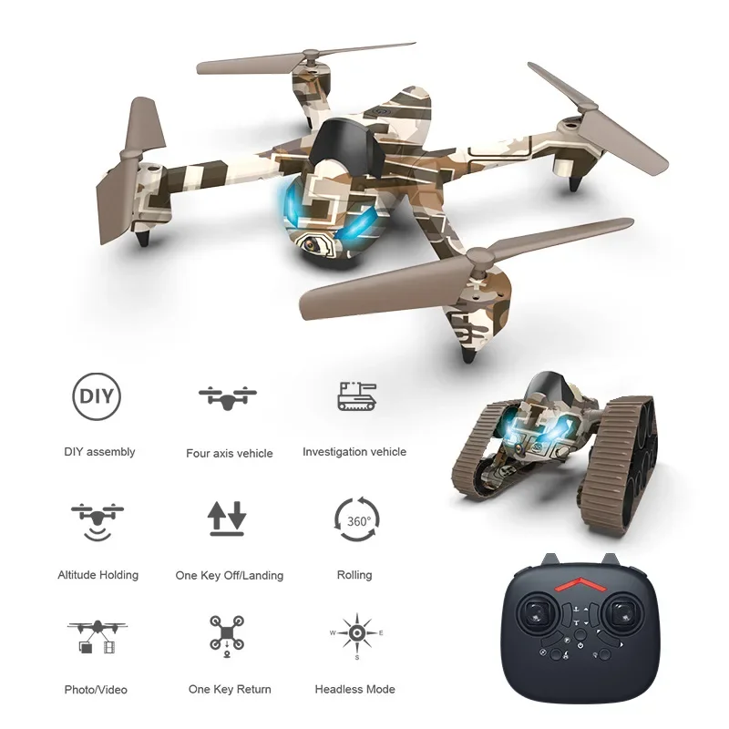 Remote Control Tank Aircraft Quadcopter Land and Air Two-in-one WIFI Camera Drone