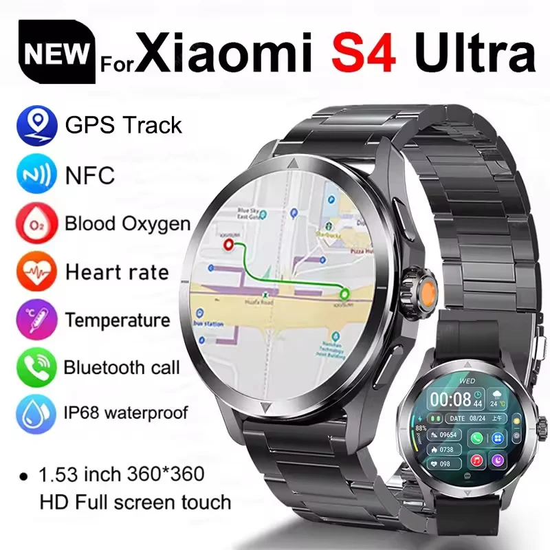 2025 Nieuwe Voor Xiaomi S4 Ultra Smart Horloge Mannen AMOLED Outdoor Sport NFC GPS Track Hartslag Waterdichte Bluetooth Oproep smartwatch