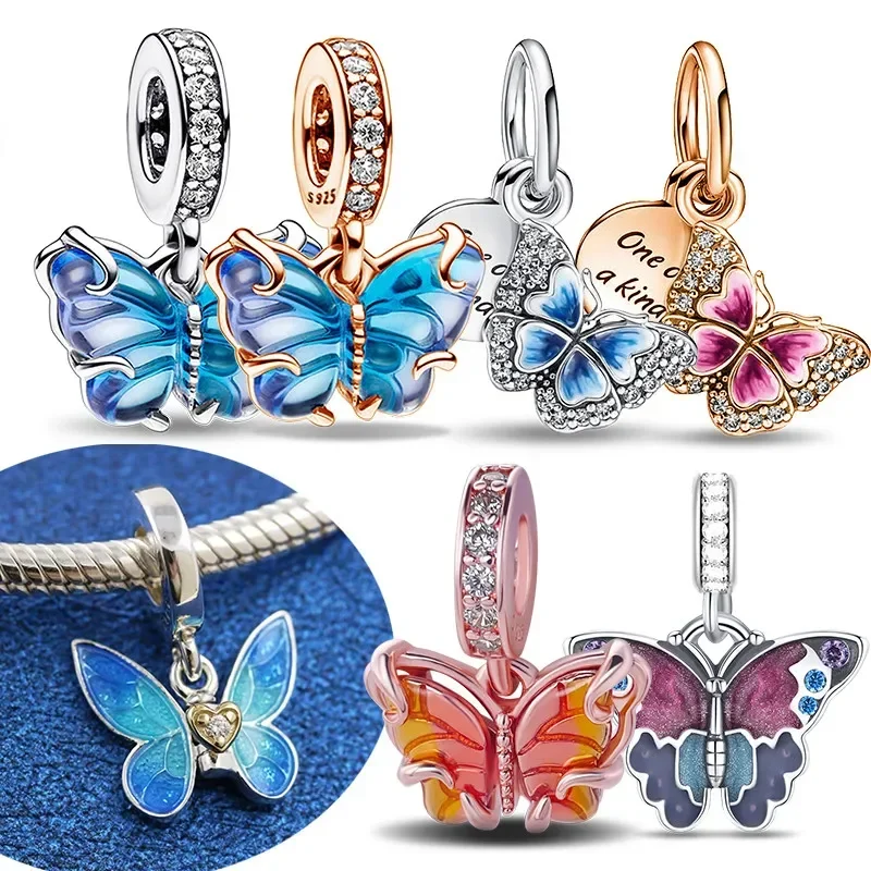 925 prata esterlina colorido borboleta abelha inseto charme contas adequado para pulseira original feminino fino diy jóias fazendo