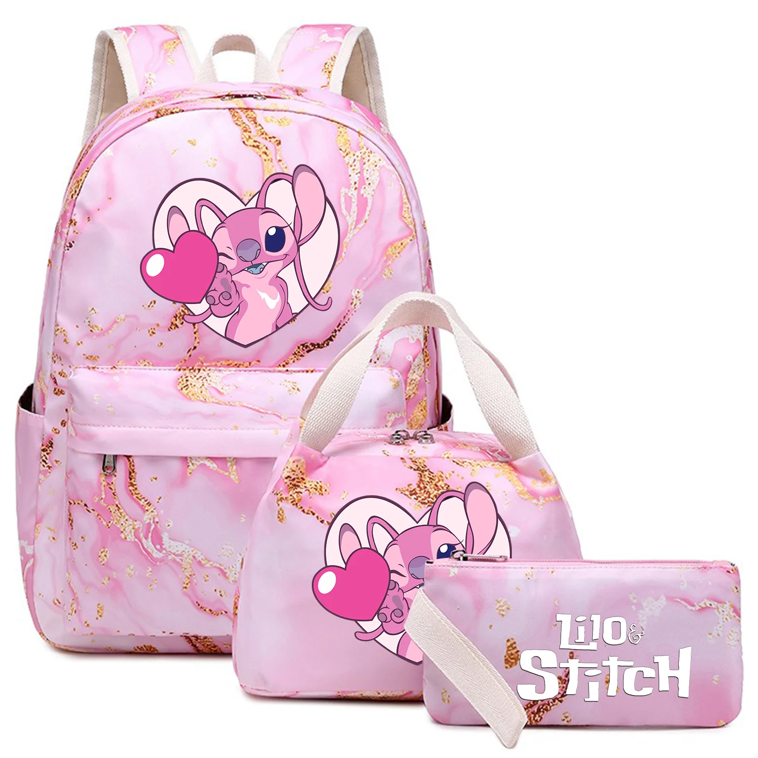 

3Pcs Lilo Stitch Kids Backpack Large Capacity Student Waterproof School bag Boys Girls Pen Lunch Bags Outdoor Travel Mochila