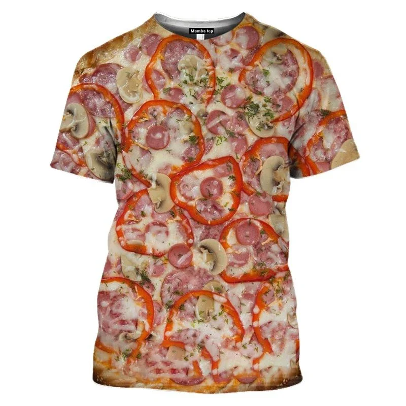 3D HD Printing Food Pizza Graphics Family Trend Family Clothing Summer Men\'s Fashion Casual Personality Fun O Collar Top T-shirt