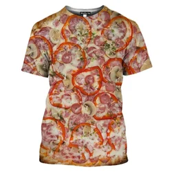 3D HD Printing Food Pizza Graphics Family Trend Family Clothing Summer Men's Fashion Casual Personality Fun O Collar Top T-shirt