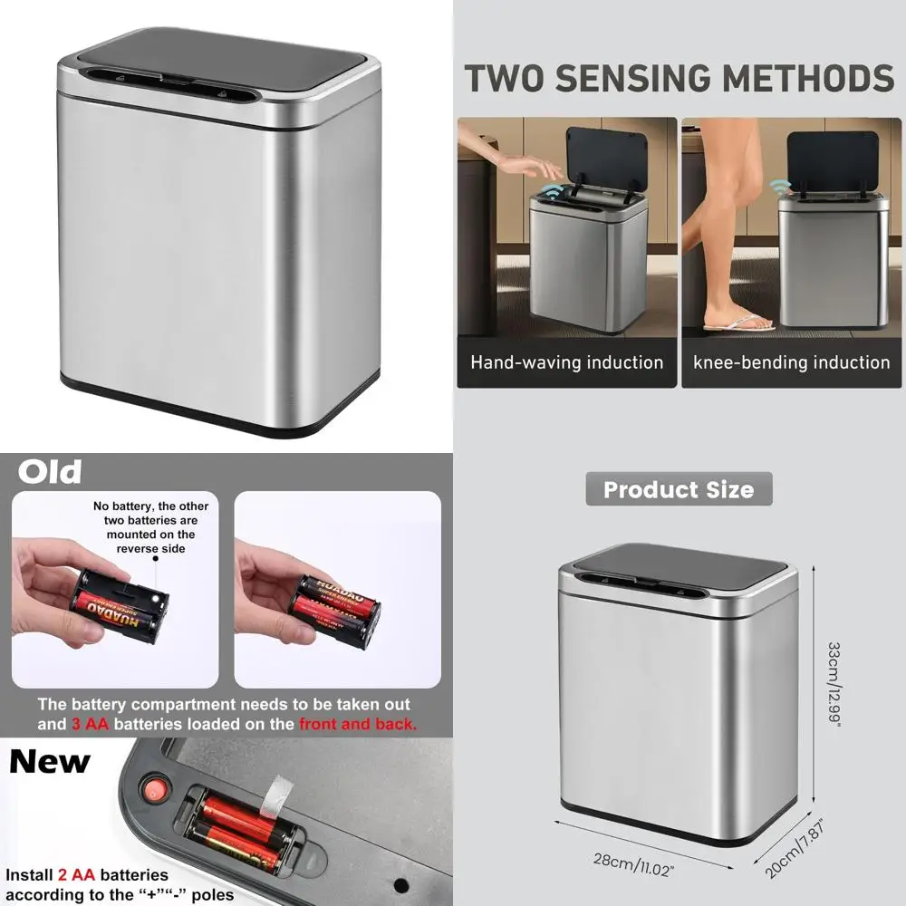 

Touchless Motion Sensor Smart Trash Can - Stainless Steel Automatic Waste Bin for Kitchen Office Use