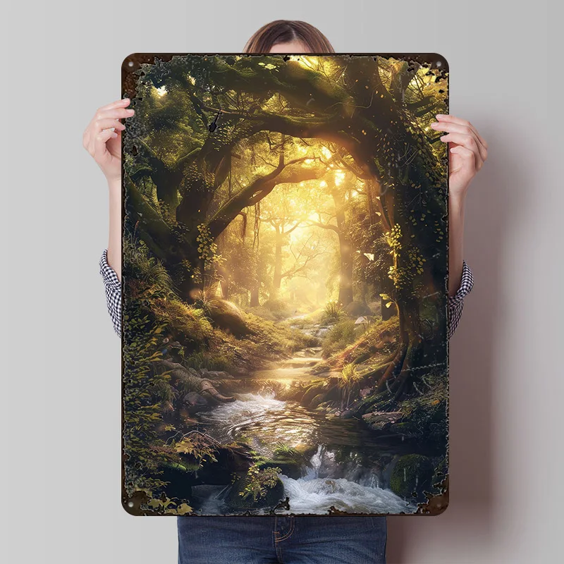 Fantasy Magischer Wald Kunst-Blechposter Individualisierte Wandkunst Vintage Metallschilder Retro-Platten zur Dekoration Wohndekor-Artikel
