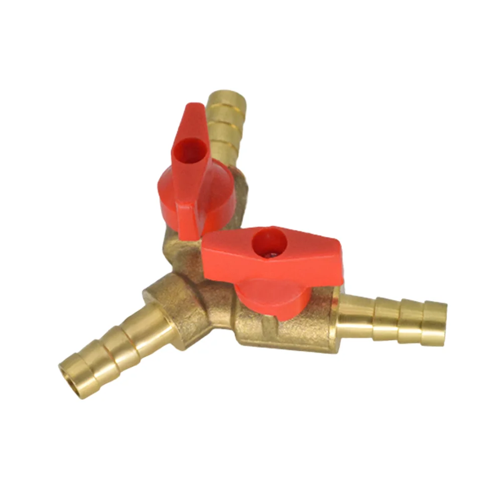 YQBS 3 Way Brass Shut Off Ball Valve 6 8 10mm Hose Barb Y  Pipe Fitting Connector Adapter  Fuel Gas Water Oil Air