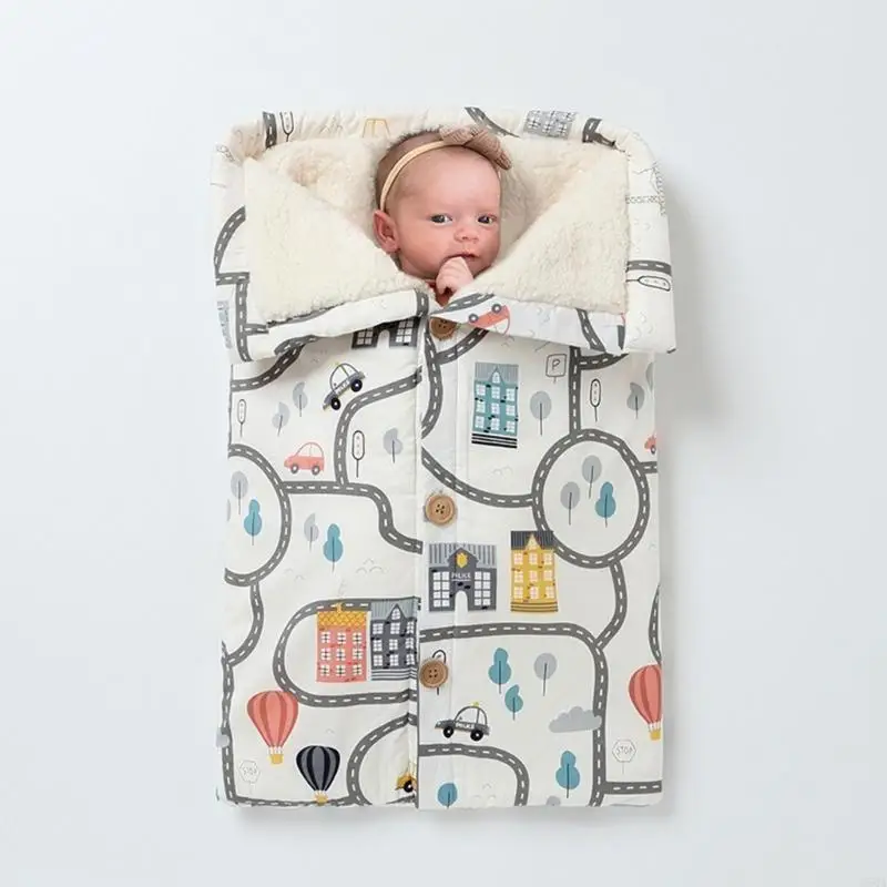 

D5QA Warm Baby Sleeping Bag Stroller Sleep Sack Newborn Printed Swaddling Blanket Baby Receiving Blankets Stroller Wrap