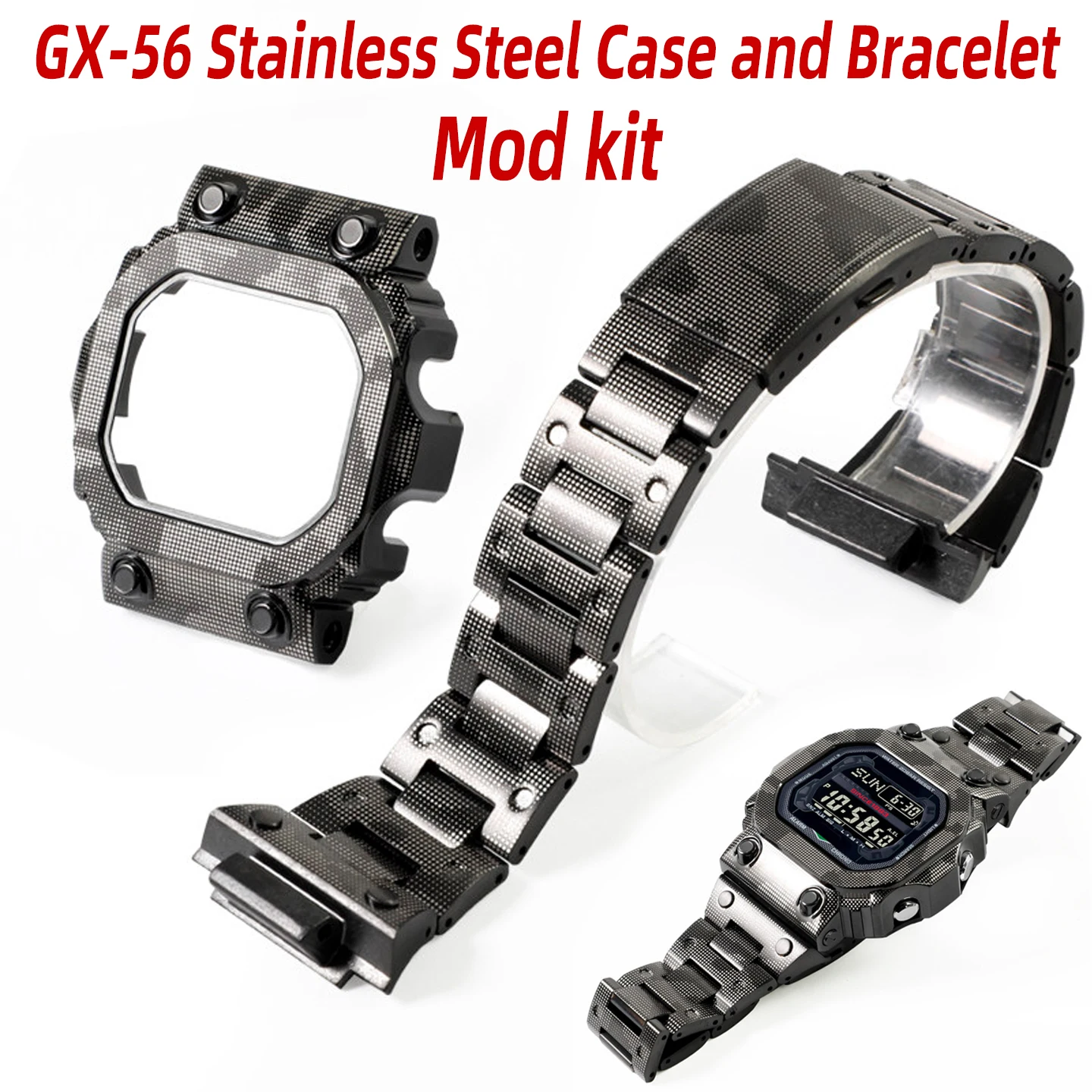 DIY GX-56 Engraved Case and Band Kit for Casio GX56/GXW-56BB Solid Stainless Steel Engraved Kit Modification Parts