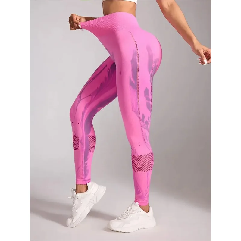 Mulheres elásticas calças de yoga ginásio tie-dye leggings para mulher sem costura de cintura alta oco para fora leggings de treino apertados