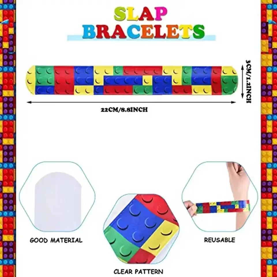 Building Blocks for Party Favors, Set Slap Bracelets for Kid,Silicone Bracelet,Gift Bags for Block, Gift for Kids Party Supplies