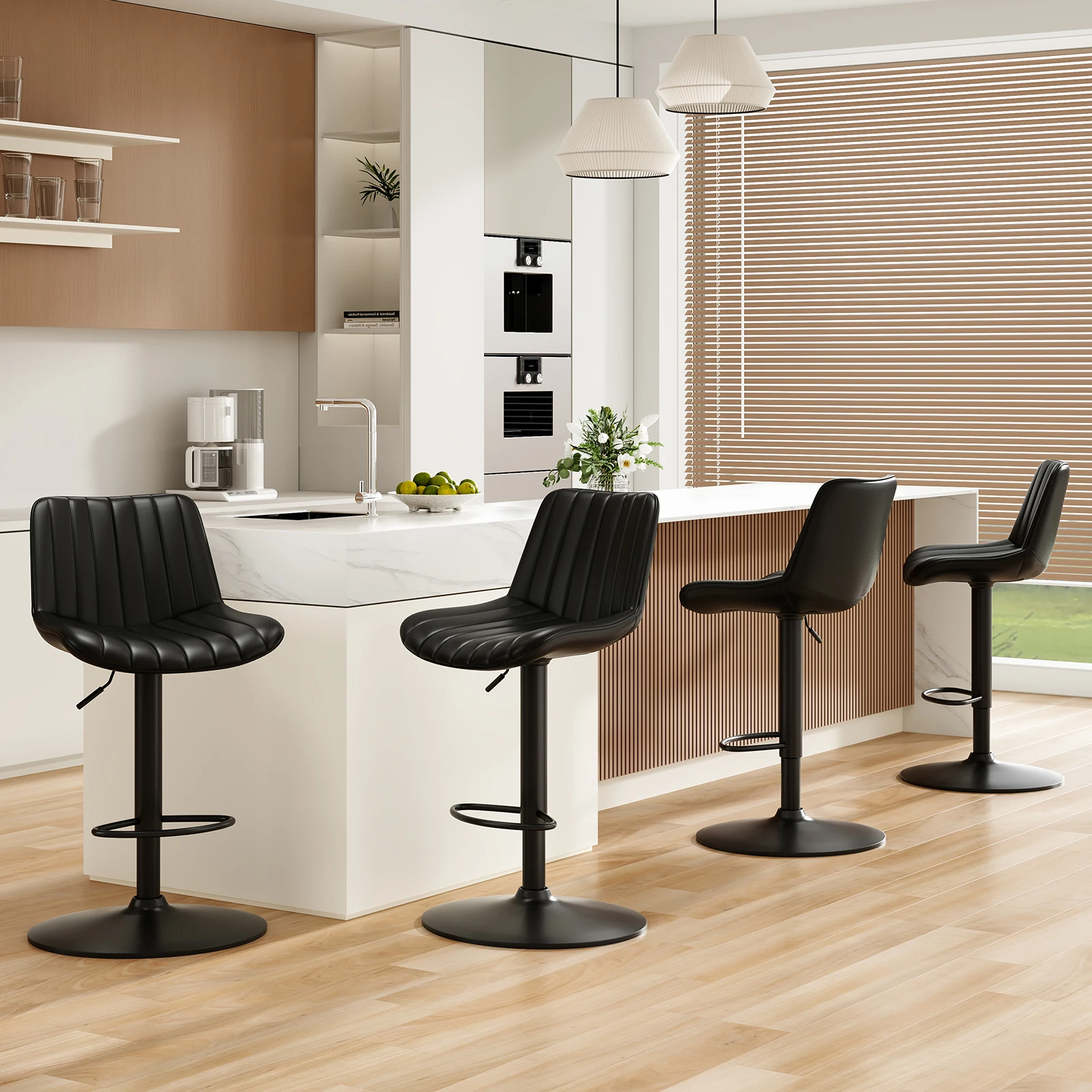 Farini Bar Stools Set of 2, Adjustable Swivel Counter Height Chairs with Back