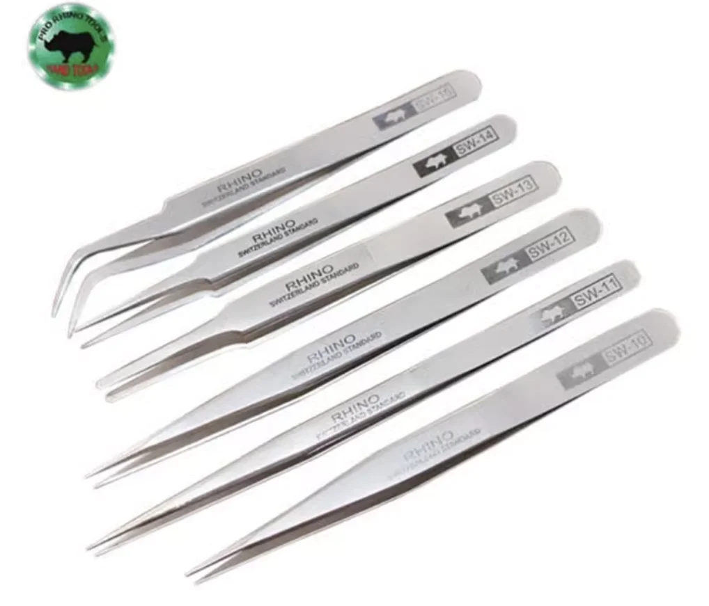 Japanese Rhino SW Series Tweezers Anti-Magnetic Anti-Acid Frosted Precision Straight Elbow Forceps