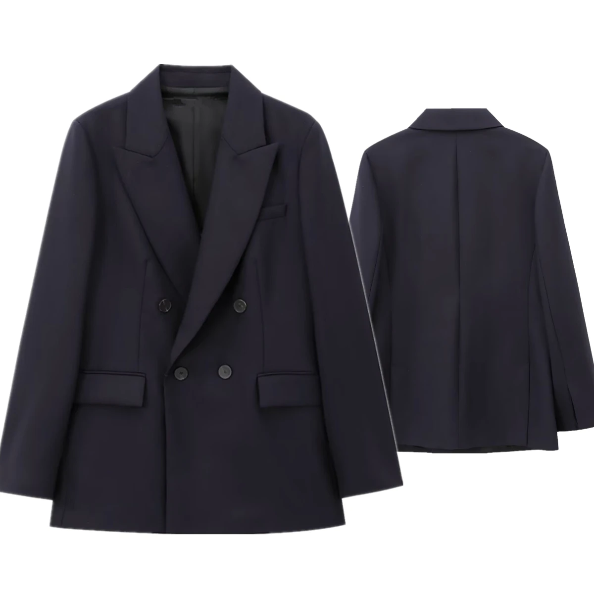 

Withered British Fashion Women's Double Breasted Suit Blazers Women Minimalist Navy Blue Suit Jacket Ladies