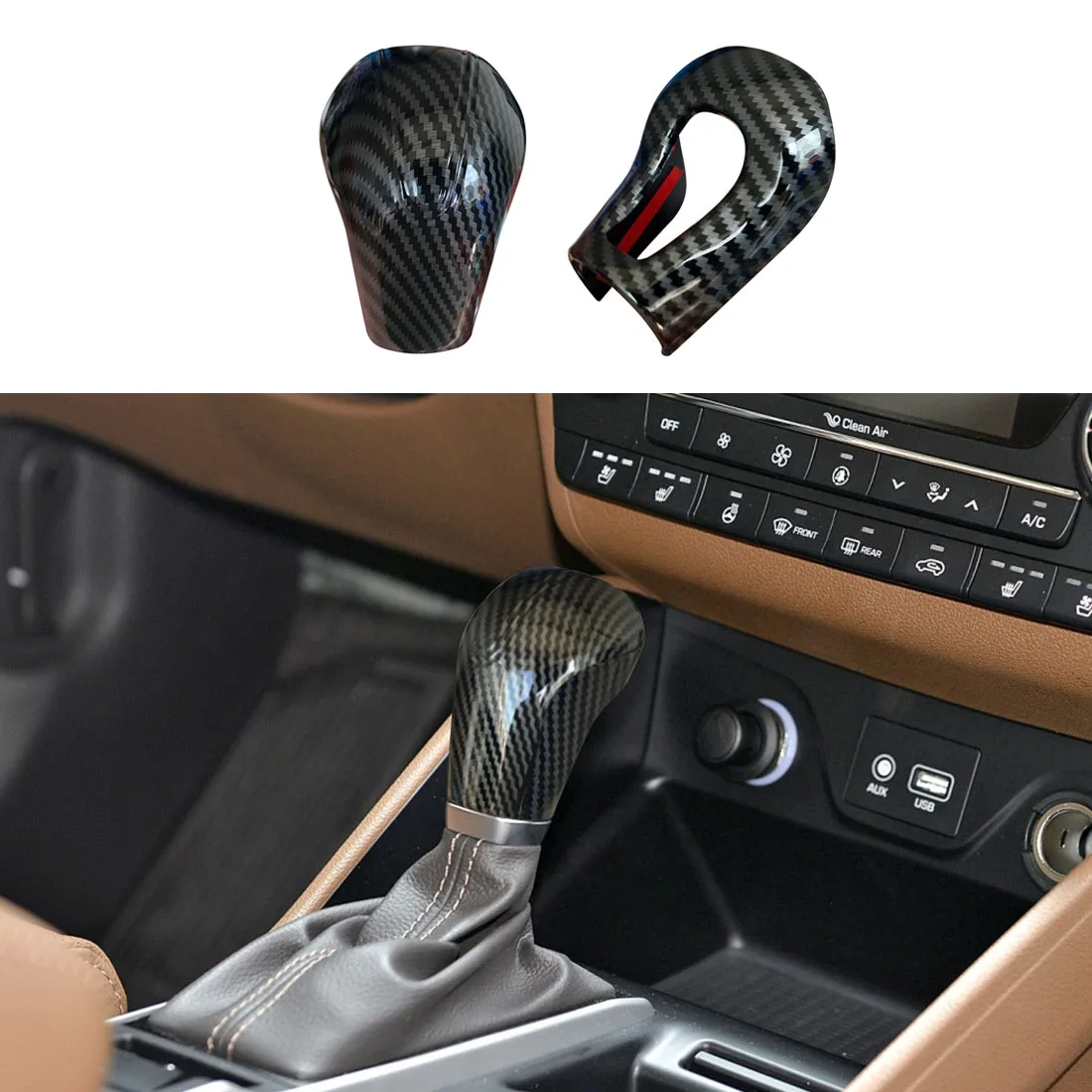 Carbon Fiber Color Shift Knob Cover Trim Fit for Hyundai Tucson 2016 2017 2018 2019 2020