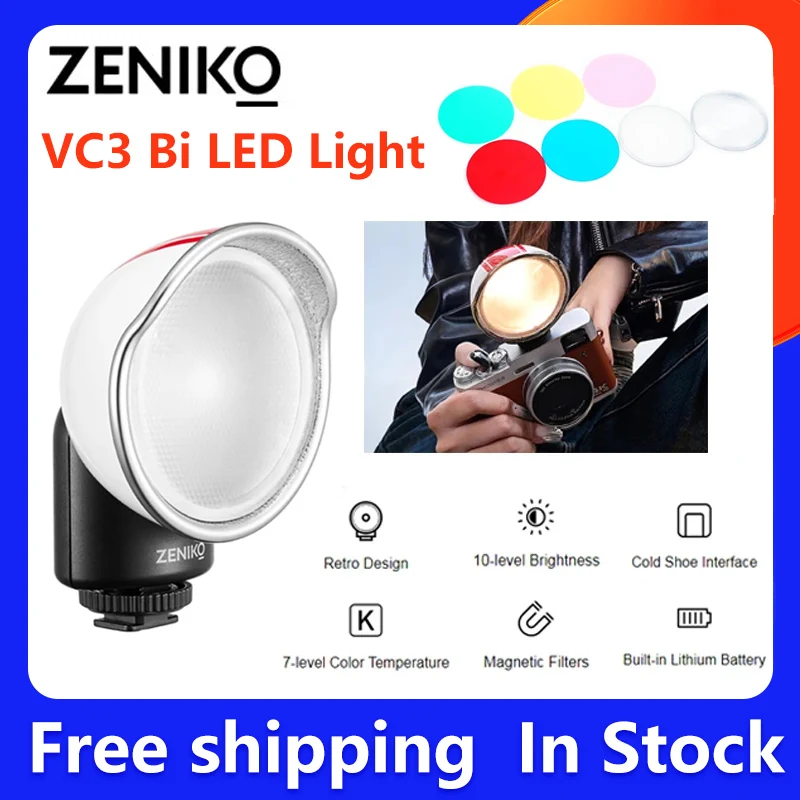 Zeniko VC3 Bi LED Video Light Rechargeable Camera Light Fill Lamp with filters for DSLR Camera Portable Photography Lighting