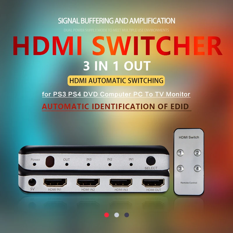 

HDMI Switch 4K HDMI Switch f 3 In 1 Out Audio Video Converter HDMI-compatible Switcher 4K60Hz for TV box PS4 Switch 4 in 1 out