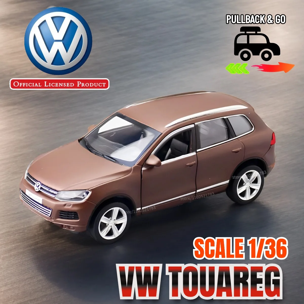 Volkswagen VW Touareg 1:36 Scale Pullback Toy Car Model Official Licensed Alloy Diecast Vehicle Replica Xmas Gift Kid Boy Toy