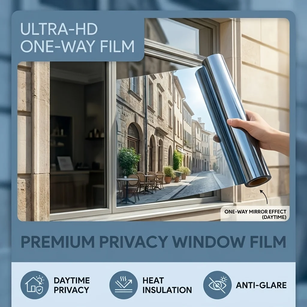 One Way Privacy Window Film Thermal Heat Control Sun Block UV Protection Self Adhesive Removable for Bedroom KitchenOffice Glass