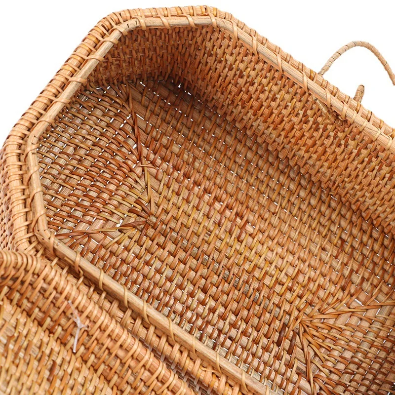 Autumn Rattan Woven Portable Storage Basket Pastoral Style Octagonal Bread Snack Fruit Home Picnic Basket