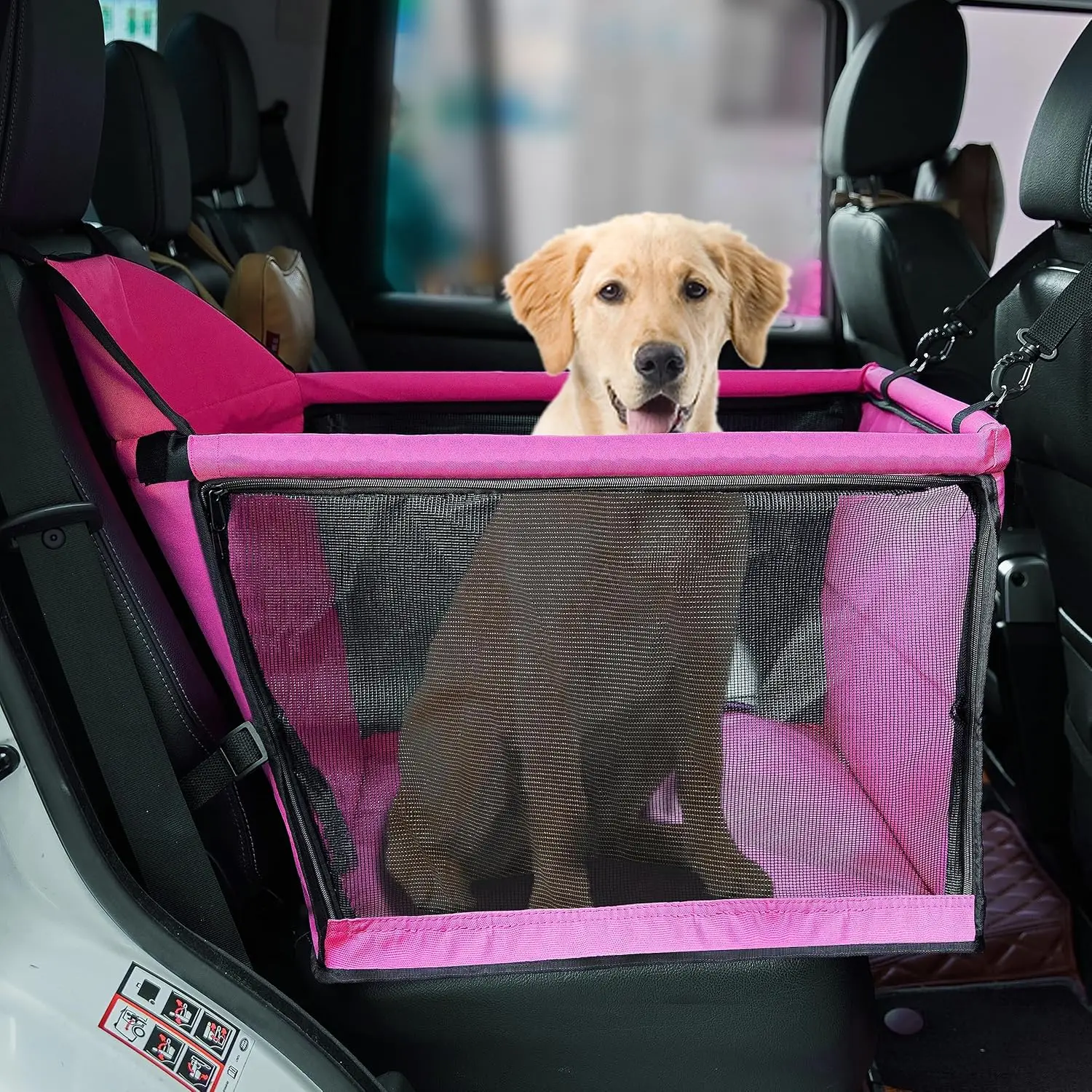 

Dog Car Seat for Medium Dogs, Booster Seat with Clip-On Leash, Fits Front & Rear Seats, Pet Seat Under 50 lbs, Pink L