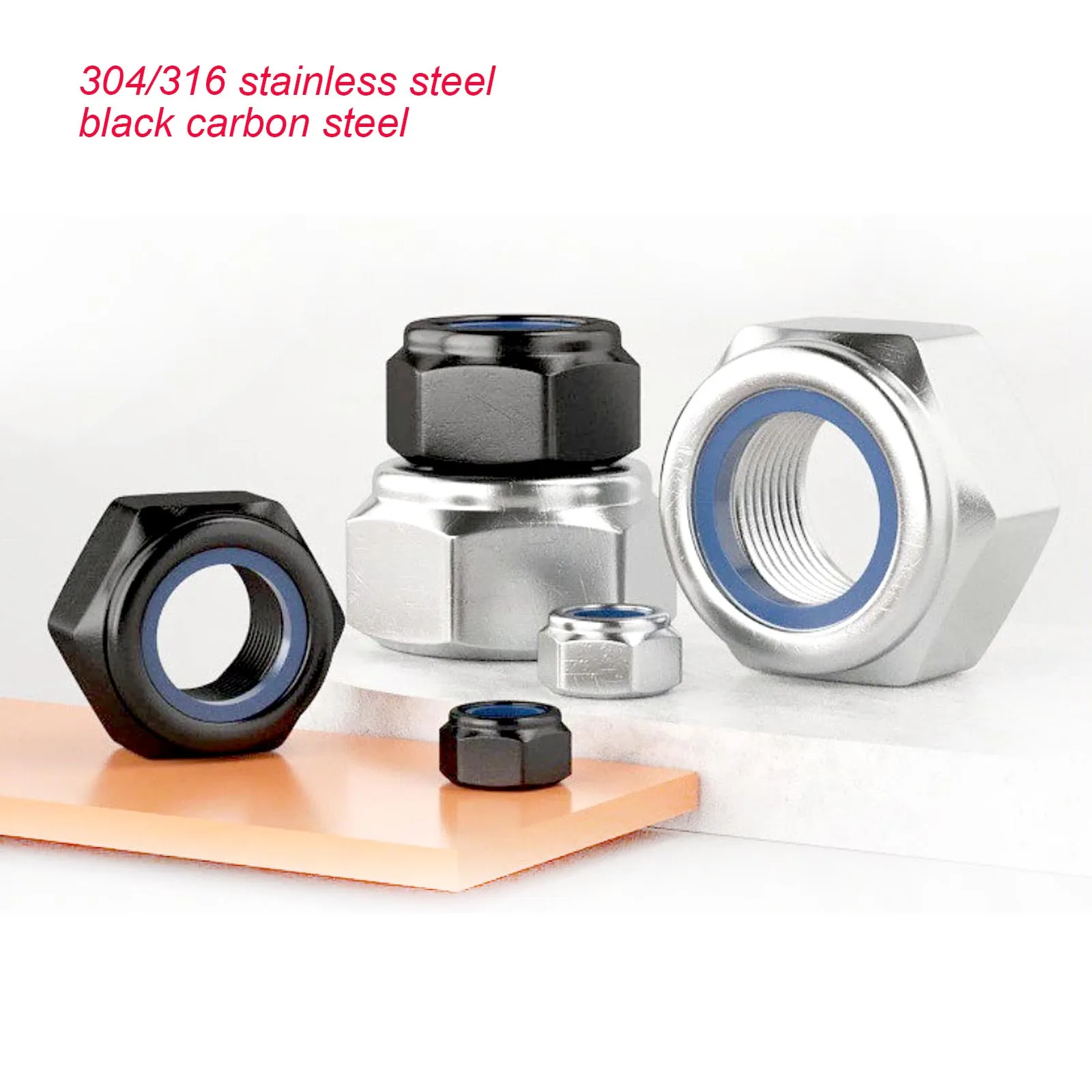 2/5/25pcs M2 M2.5 M3 M4 M5 M6 M8 M10 M12 M16 DIN985 304 Stainless Steel Black Hex Nylon Insert Lock Nut Self-locking Nylock Nut
