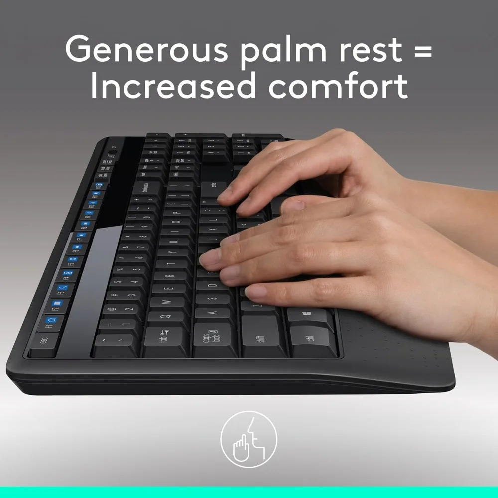 Logitech MK345 Wireless Keyboard and Mouse Combo with Palm Rest, 2.4 GHz USB Receiver, Compatible with PC, Laptop, Black