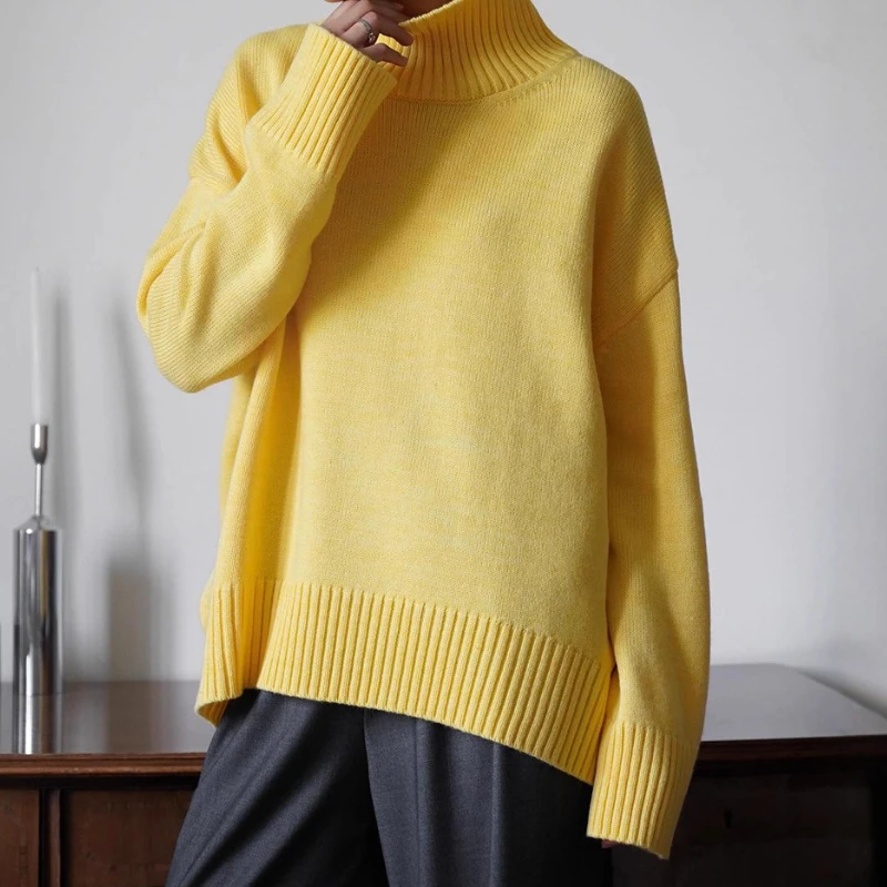 

Turtleneck Sweater Woman Fall/Winter 2025 Solid Color Turtleneck Knitted Pullover Loose Sweater Girl