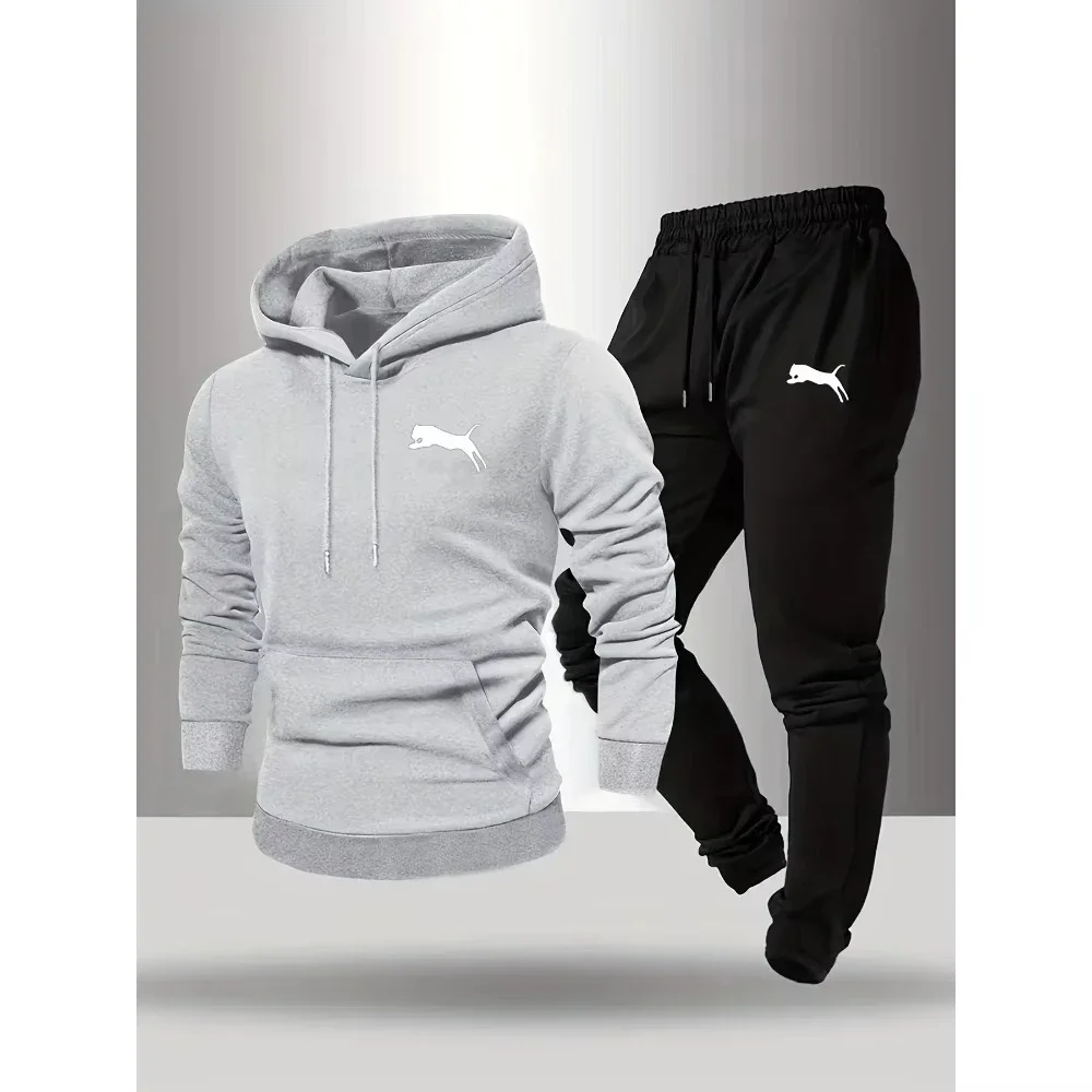 Conjunto de Sudadera con Capucha y Pantalones para Hombre, Chándal Informal, Ropa Deportiva, Ropa para Correr, Conjunto de 2 Piezas, Ropa Abrigada