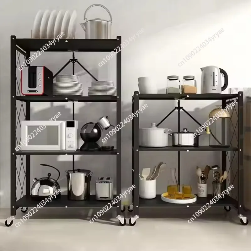 5-Layer Foldable Mesh Steel Metal Rack Black and White Microwave Oven Tableware Storage Storage Rack