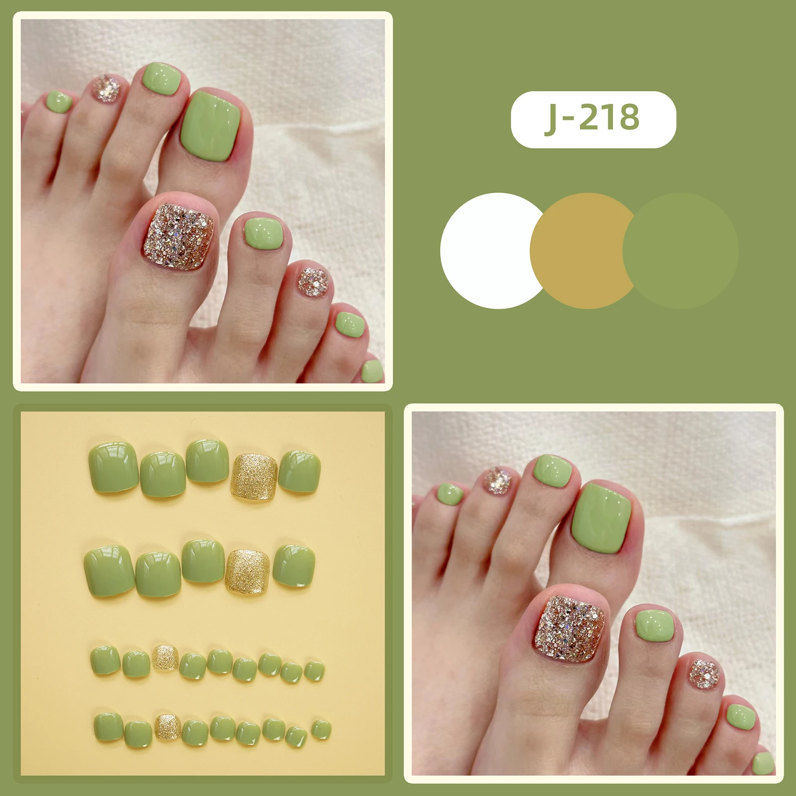 Glossy Grass Green False Toenails Waterproof & Scratch-Resistant Nails for Nail Art Starter Beginners