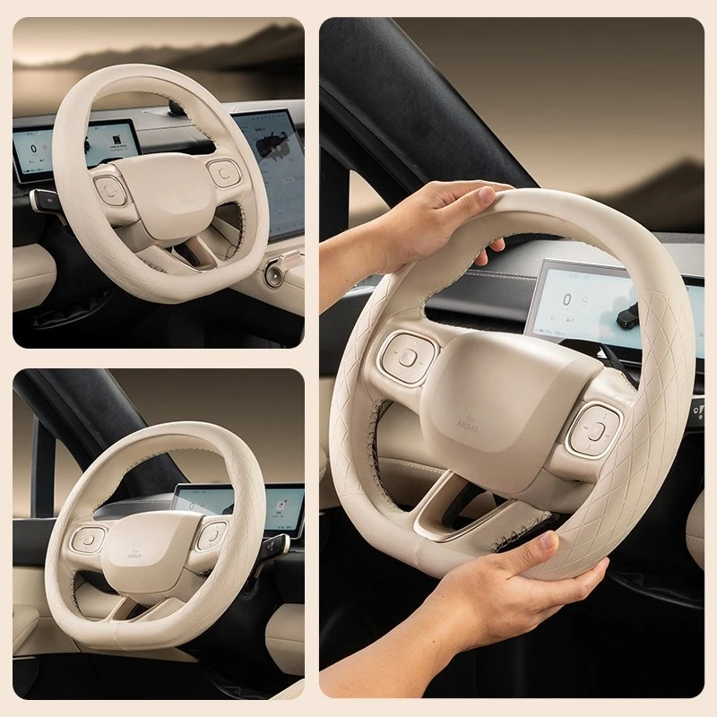 BYD シーガル 2024 ナッパレザー ステアリングホイールカバー 超薄型 滑り止め 四季通用 車内アクセサリー