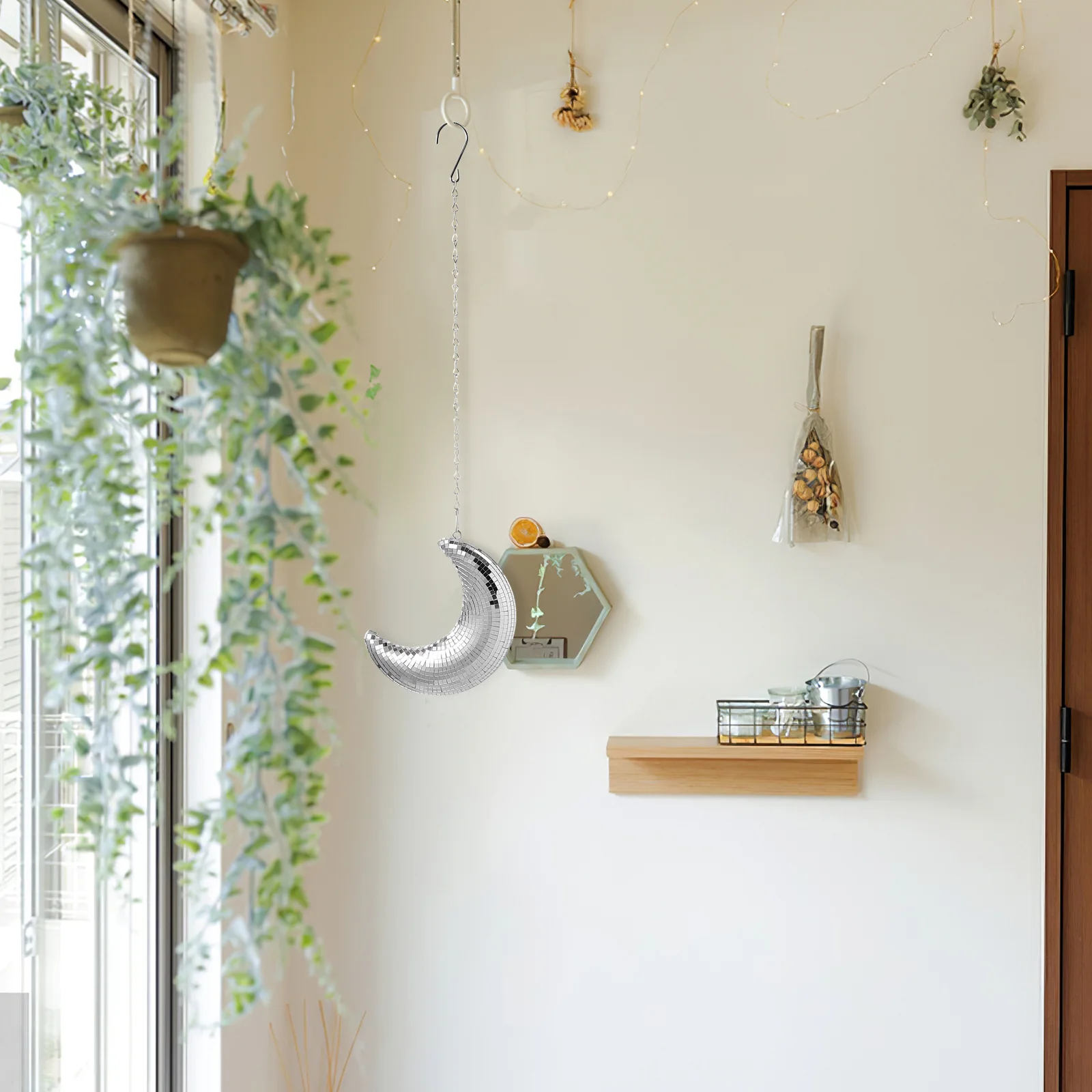 Moon Pendant Silver Hanging Disco Ball Decorations Retro Prom Home Ordinary Glass