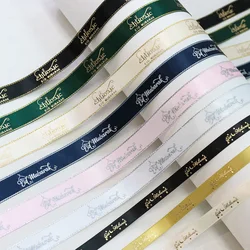 9mm 16mm Gold Silver Foil Eid Mubarak Printed Gold Silver Edge Satin Ribbon For Muslim Al-Fitr Party DIY Supplies Decoration