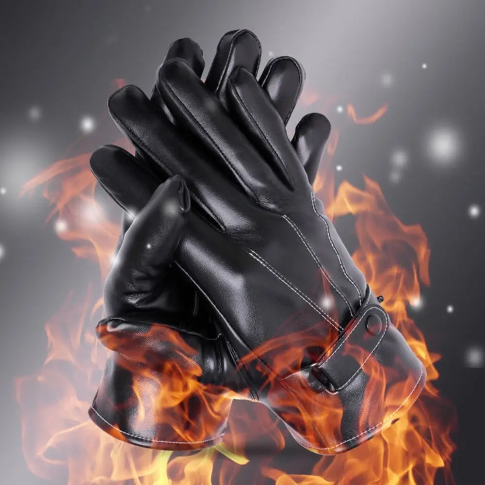 

Winter Warm Full Finger Gloves Fashion Men's Thickened PU Leather Gloves Cycling Driving Touch Screen Mittens