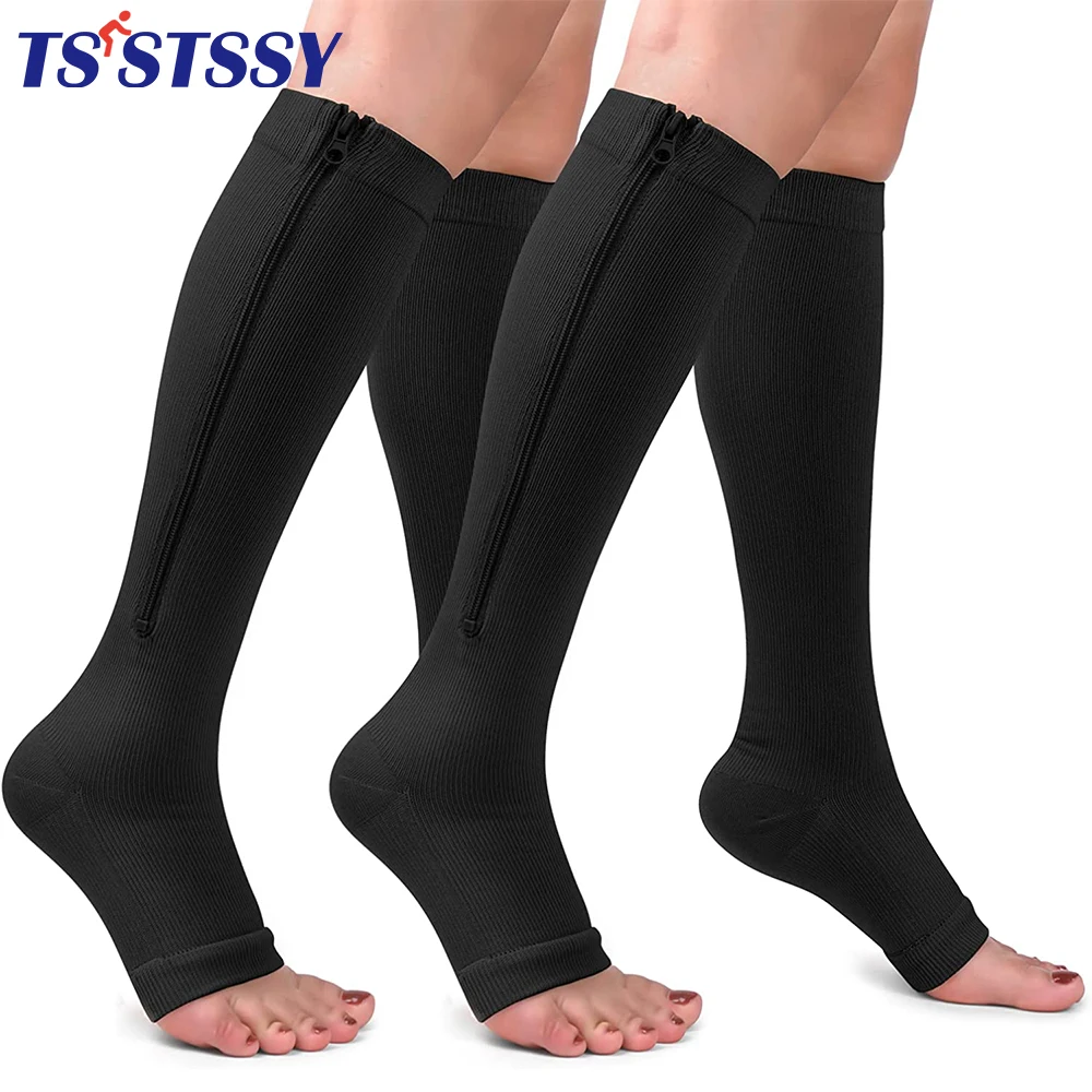 

2Pairs Compression Stockings Zipper Sports Pressure Elastic Socks Women Slim Beauty Legs Varicose Vein Prevention Socks