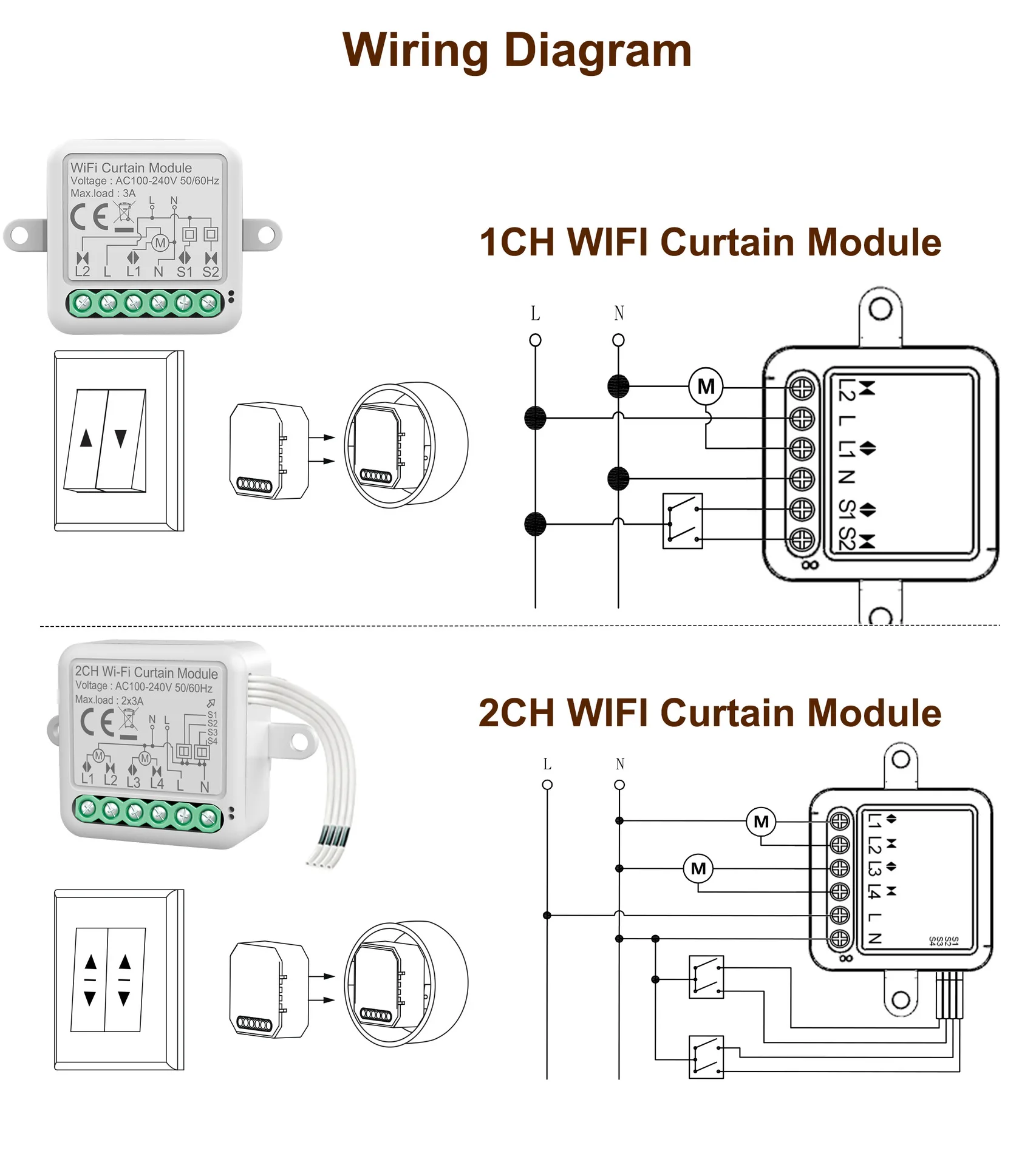 1/2 Gang Tuya Smart WiFi modulo tenda tende interruttore collegato avvolgibile motore elettrico compatibile con Alexa Google Home