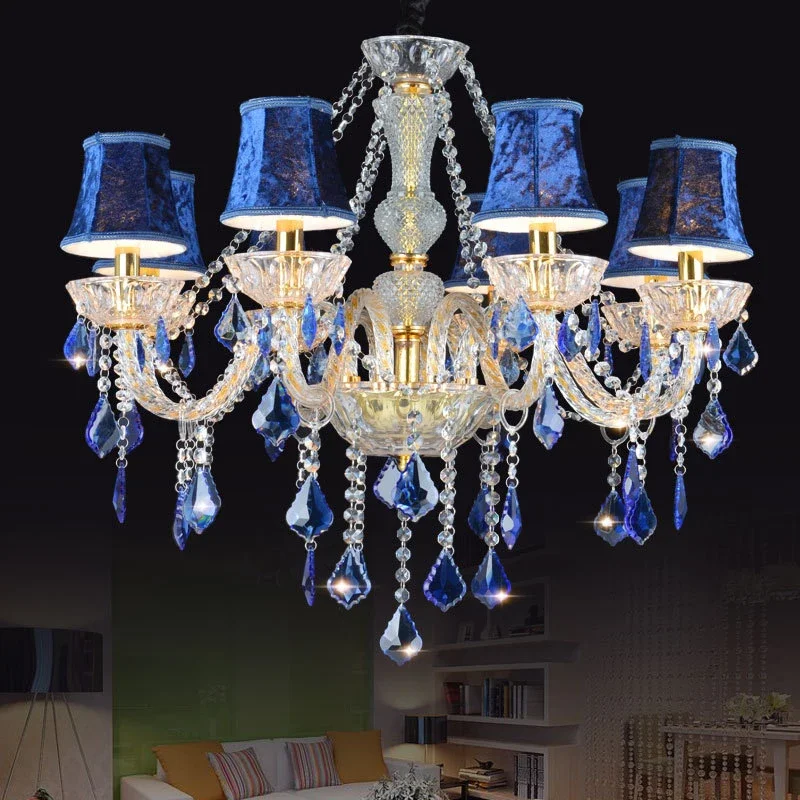 PLLY European Blue Crystal Pendent Lamp Luxury Living Room Restaurant Bedroom Villa Clothing Store Beauty salon KTV Chandelier