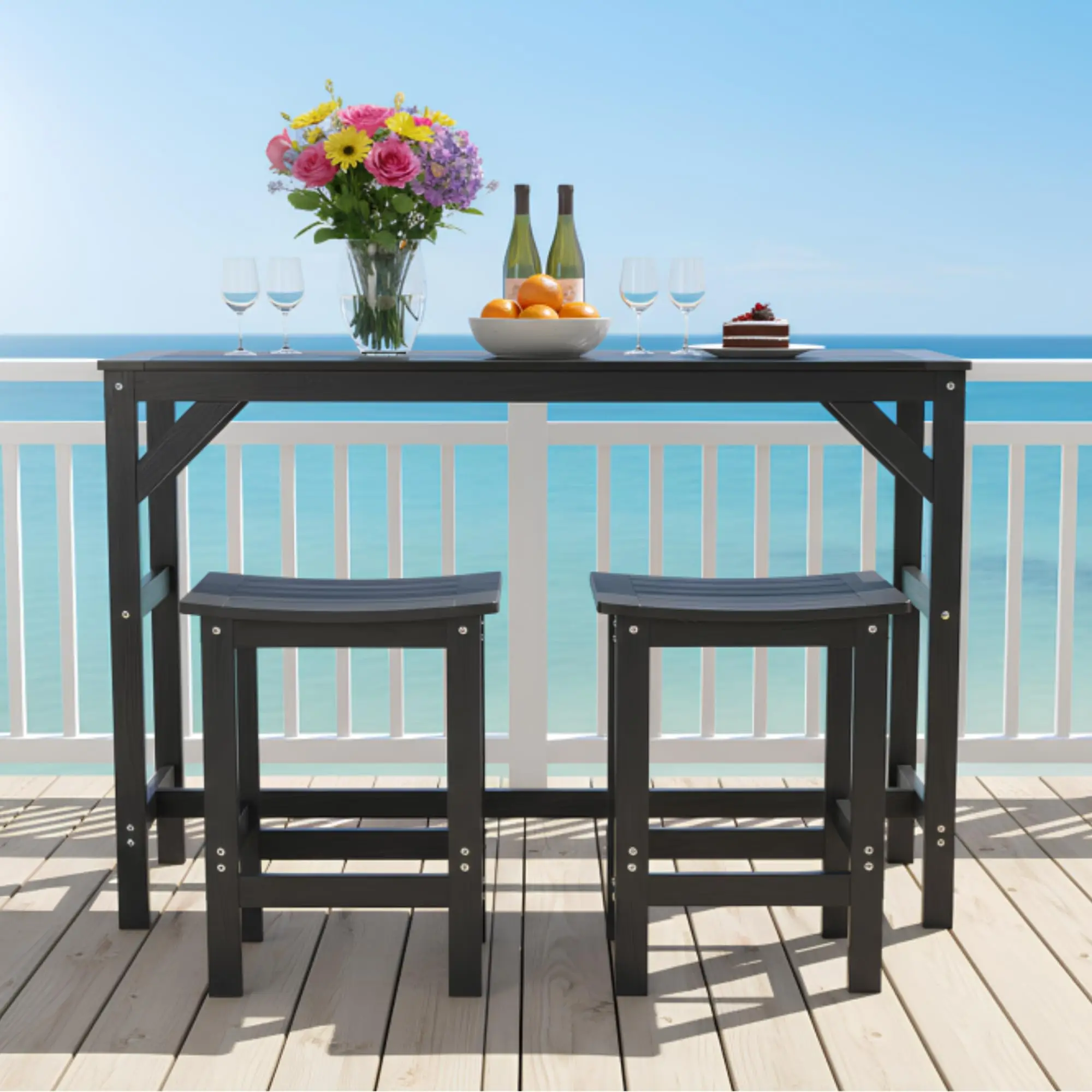 HIPS Outdoor Patio Bar Set, All Weather HIPS Bar Table and Chairs Set for Outside, 55