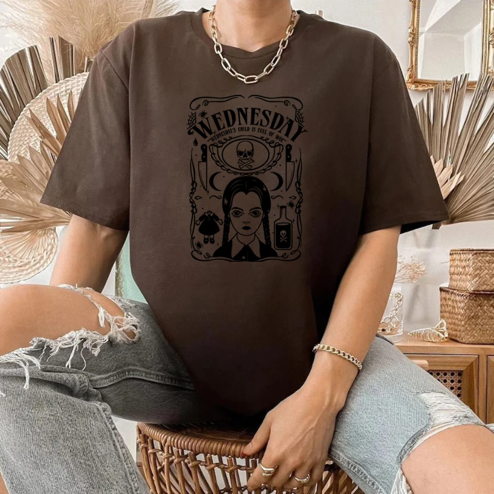 Wednesday Addams T-shirt Family Addams Shirt Cool Gothic Tees Skeleton Wednesday Graphic Tees Unisex Short Sleeve Hipster Tops