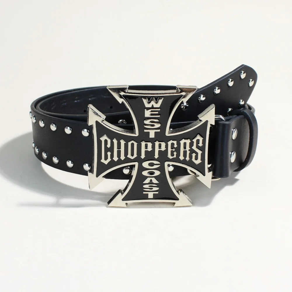 Cinturones de Cuero Anchos con Remaches para Mujer, Estilo Punk Rock Y2K, con Corazones y Cruces Metálicas, de Marcas de Diseño de Lujo Unisex ﻿