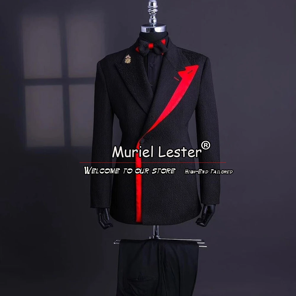 Tailor-Made Mens Suit Black & Red Patchwork Blazer Pants 2 Pieces Groom Wear Wedding Tuxedo Plus Size Boyfriend Ropa De Hombre
