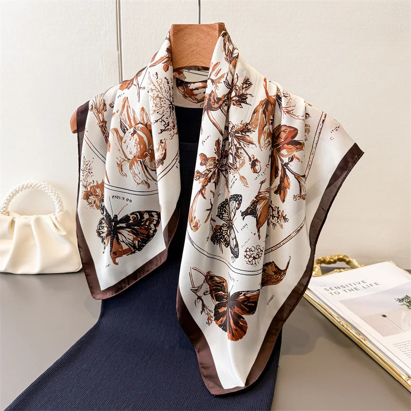 Vintage Butterfly Sketch Square Silk Scarf Soft Satin Bandana for Women Summer Neck Hair Headband Bag Wrist Wrap Beach Vacation - view 5