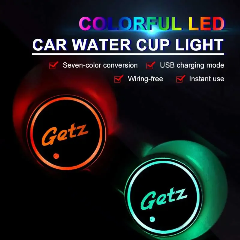 7 Colors Car Water Coaster Drinks Holder Decor For Hyundai Getz Luminous Logo Cup Mat Pad LED Atmosphere Light Auto Styling