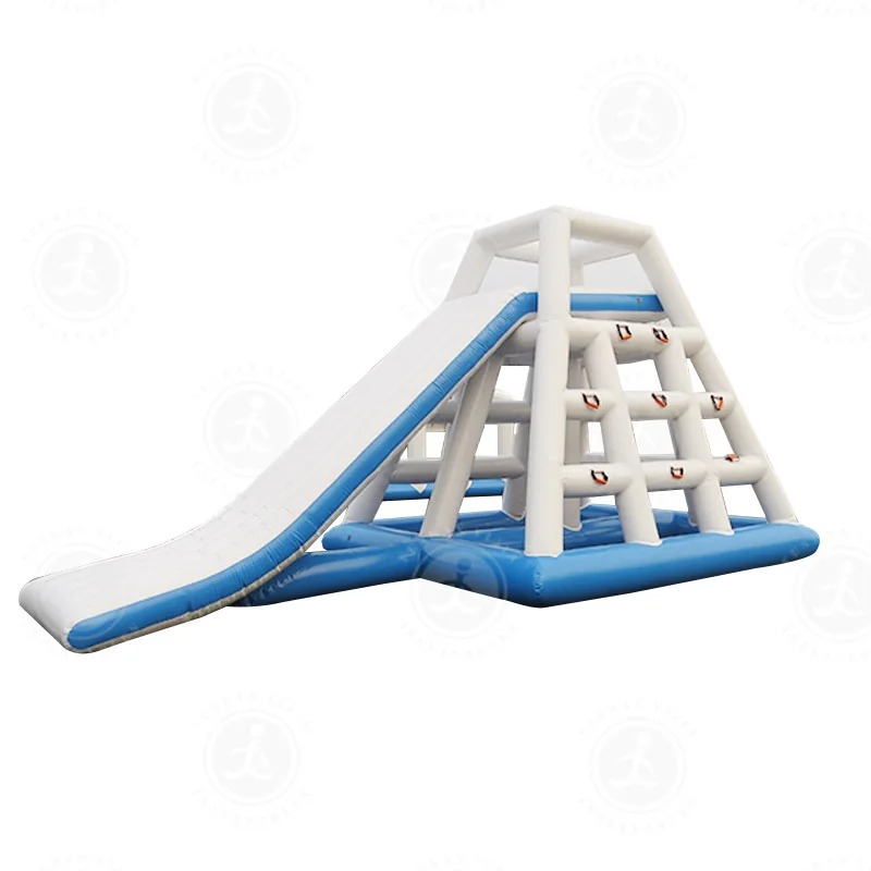 

Factory Price Water Toys Game Water Park Giant Water Floating Pyramid Slide Equipment 0.9mm Pvc Inflatable Climbing Slide