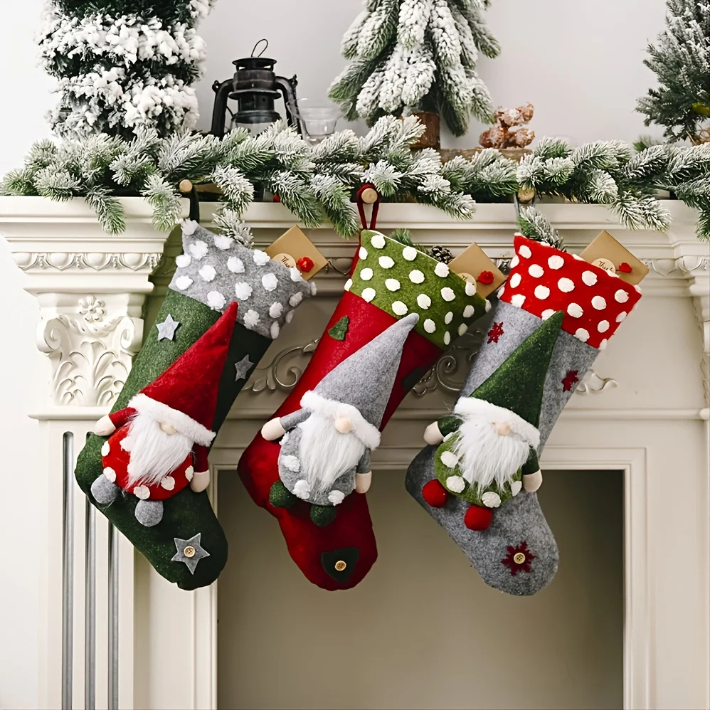 Christmas Stockings Hanging Ornaments Three-dimensional Elf Faceless Doll  Socks Kids Candy Gifts Bag Xmas Trees Decor