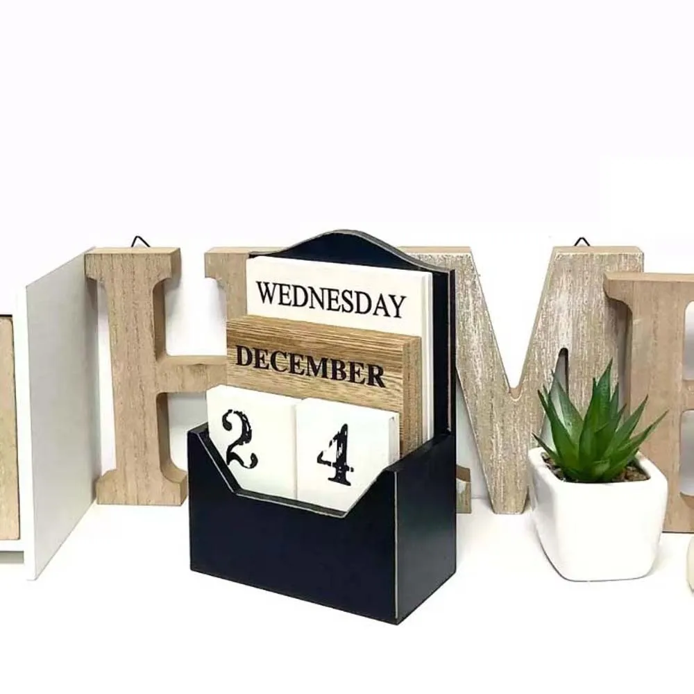 Durable Aesthetic Wooden Perpetual Calendar Reusable Manual Desk Calendar Ornament White Black Date Display Ornament Office