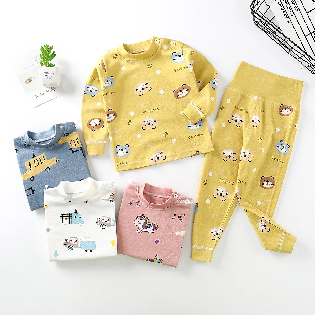 

Spring and autumn children's underwear set High Waist Cotton Kids Long Johns Sets Boys Girls Cotton baby clothes