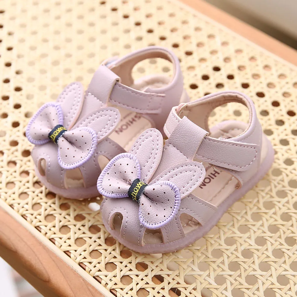 PU Leather Summer Sandals For Kids Cute Bow Soft-soled Toddler Shoes Travel Outdoor Beach Sandals For Girls Princess Footwear