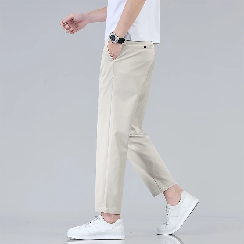 2026 New Summer Ankle-Length Pants Men Straight Fit Fashion Thin Brand Clothing Solid Color Casual Trousers Male 28-38