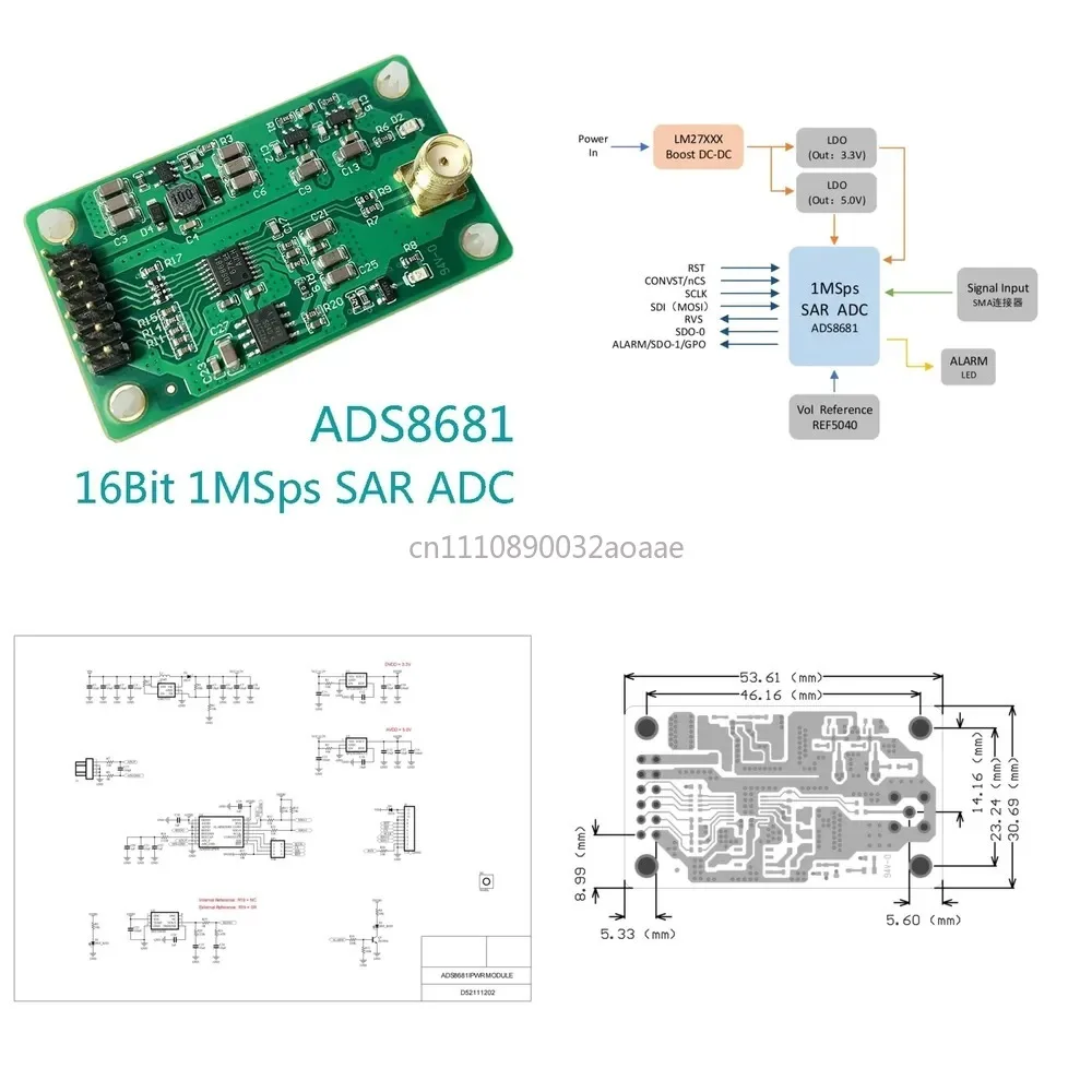 ADS8681 Application Module 16Bit 1Msps SAR ADC Module Single Bipolar 2.56-12.288V Input